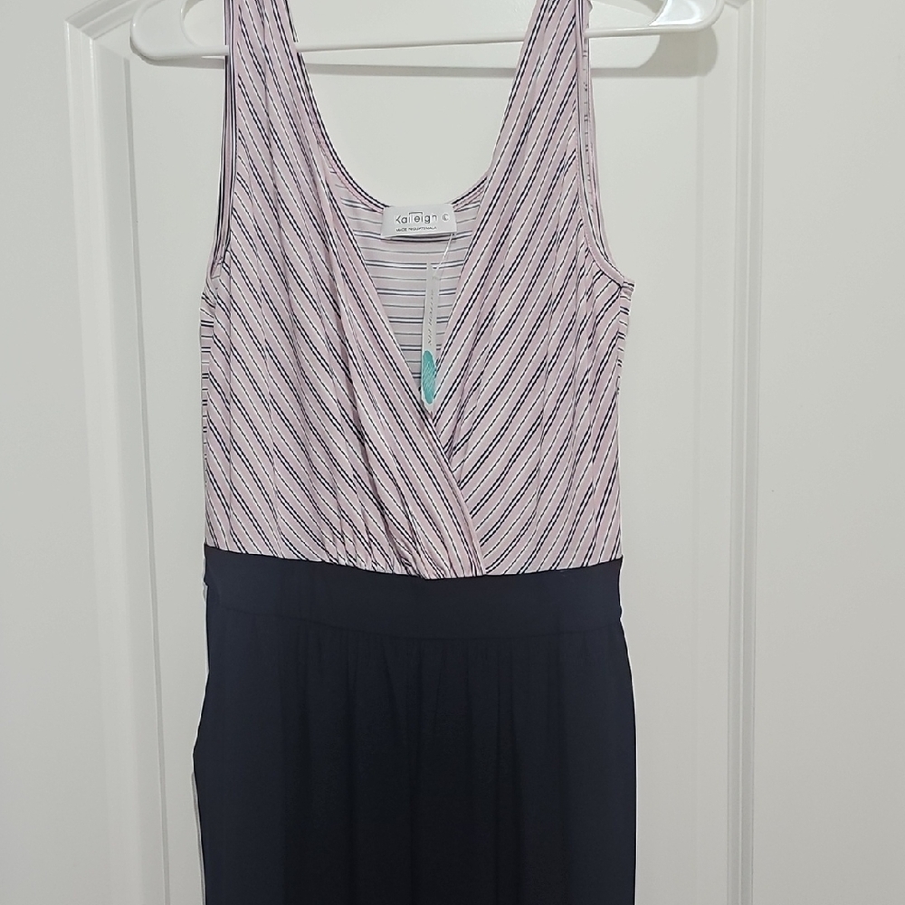 Kaileigh Stitch Fix Striped Sleeveless Jumpsuit in Navy and Pink - Picture 2 of 4